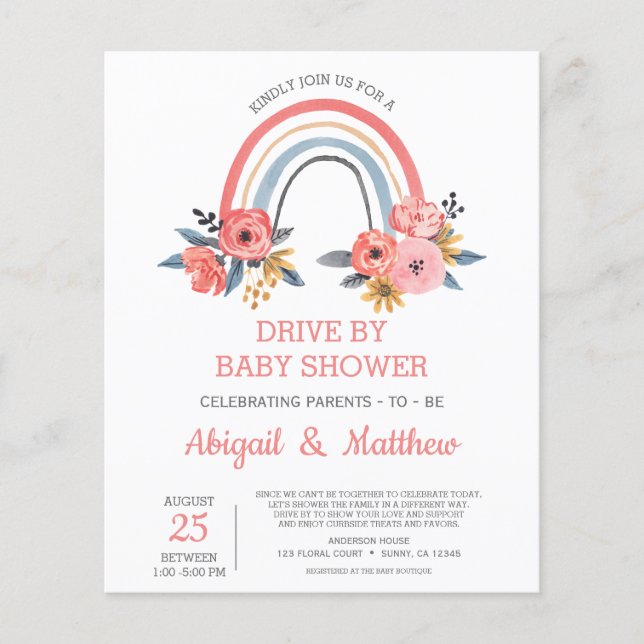 Papier BUDGET Rainbow Drive Par Baby shower Invitation (Devant)