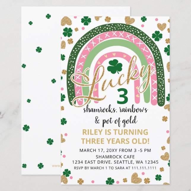 Papier Budget Rainbow St Patrick Girl Birthday Invitation (Devant / Derrière)