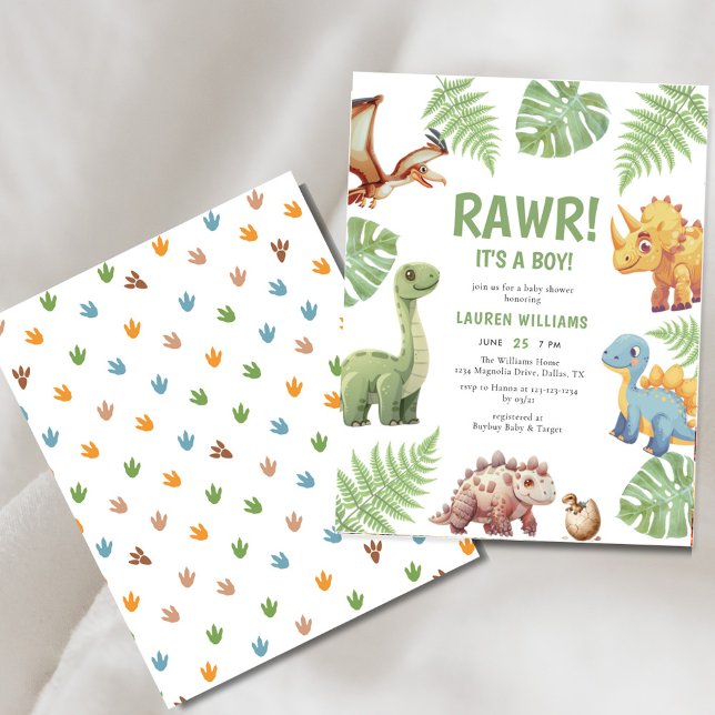 Papier Budget Rawr Son A Boy Dinosaur Baby showers Invita (Créateur téléchargé)