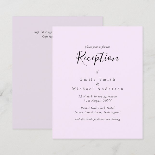 Papier Budget Réception de mariage Invitation Palest rose (Devant / Derrière)