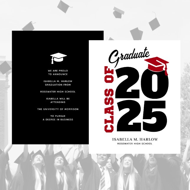 Papier Budget Red Black Retro Graduation Faire-part (Créateur téléchargé)