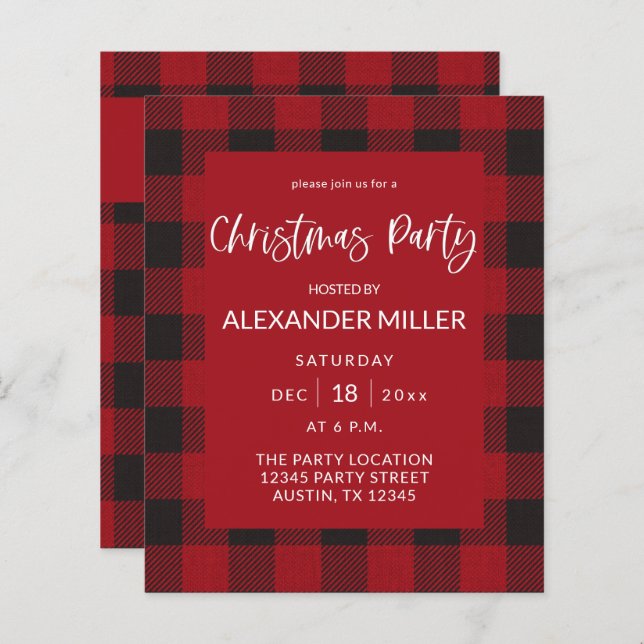 Papier Budget Red Buffalo Plaid Fête de Noël (Devant / Derrière)