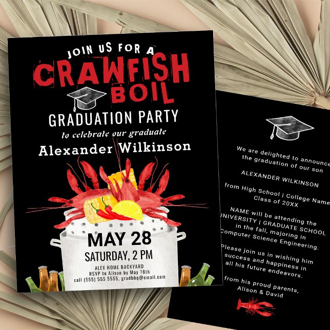 Papier BUDGET Red Crawfish Boil GRAD Party Invitation (Créateur téléchargé)