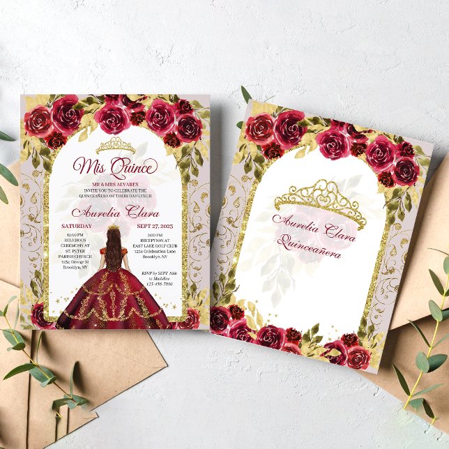 Papier Budget Red Floral Princess Gold Arch Quinceanera (Créateur téléchargé)