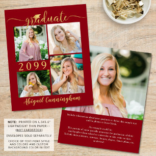 Papier Budget Red Gold 5 Photo Graduate Faire-part