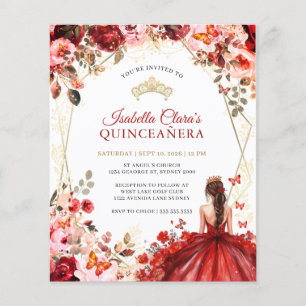 Papier Budget Red Gold Floral Princess Quinceanera