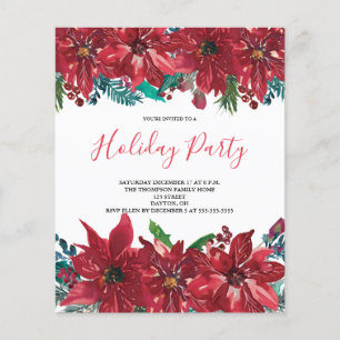 Papier Budget Red Poinsettia Fête Invitation