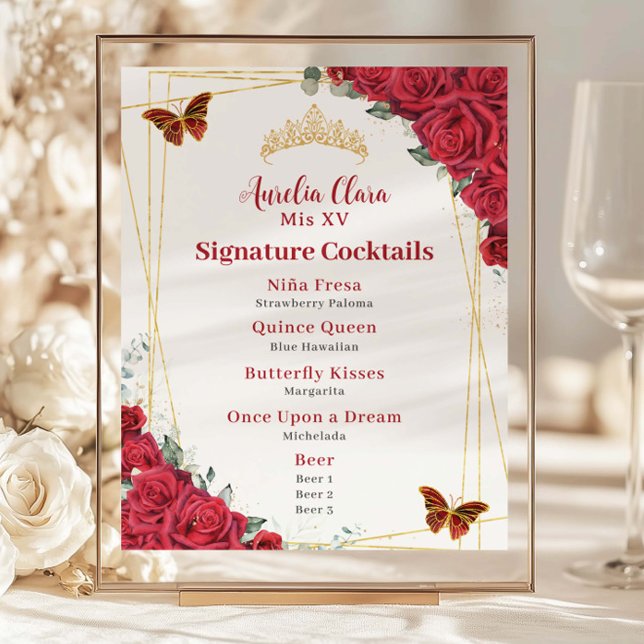 Papier Budget Red Roses Quinceanera XV Barre d'anniversai (Créateur téléchargé)