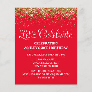Papier Budget Red White & Gold 30th Birthday Party Invita