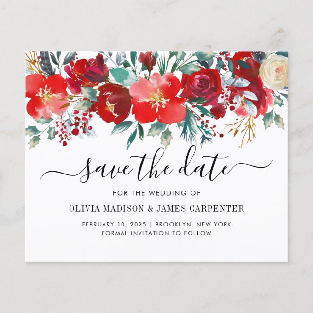 Papier Budget Red Winter Botanical Floral Enregistrer la  (Devant)