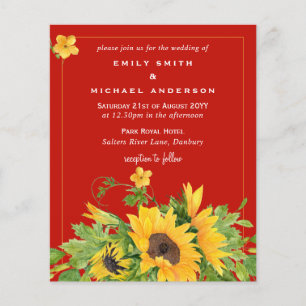 Papier Budget RED Yellow Sunflowers Mariage Invite