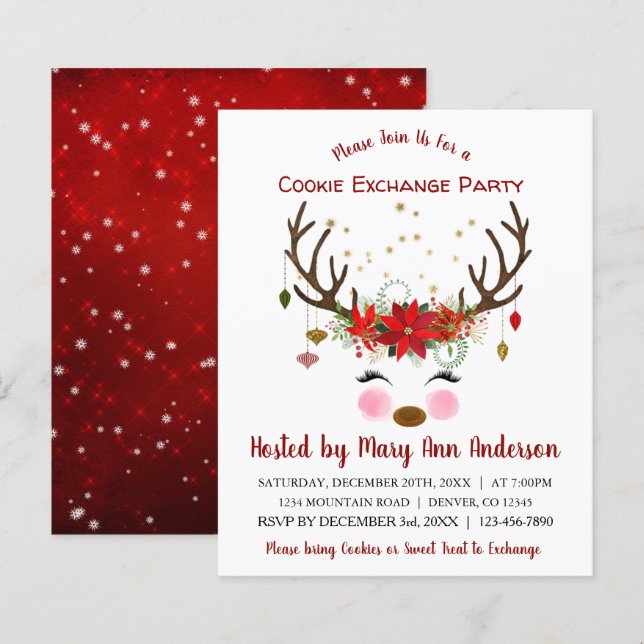 Papier Budget Reinder Christmas Cookie Exchange Party (Devant / Derrière)