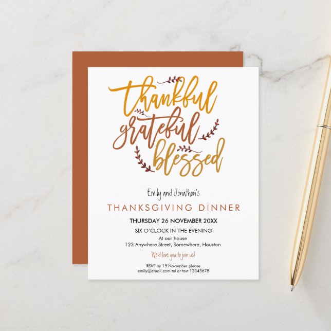 Papier Budget Remerciements Gratuits Béni Thanksgiving (Devant/Arrière en situation)