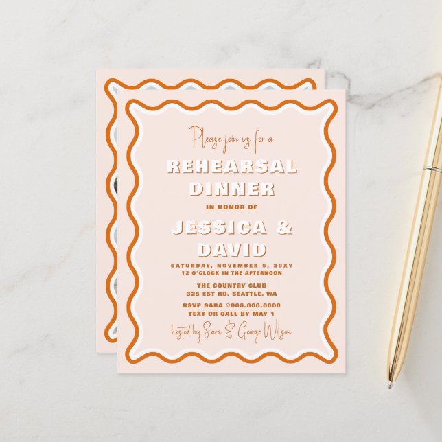 Papier Budget Répétition Terracotta Dîner Invitation (Devant/Arrière en situation)