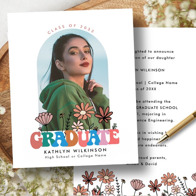 Papier BUDGET Retro Arc Floral Photo GRAD Faire-part (Créateur téléchargé)