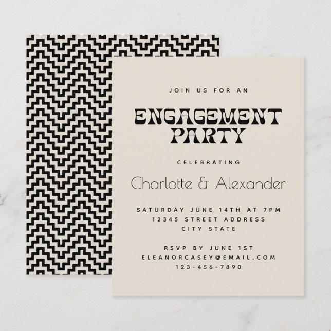 Papier Budget Retro Black and White Engagement Party (Devant / Derrière)