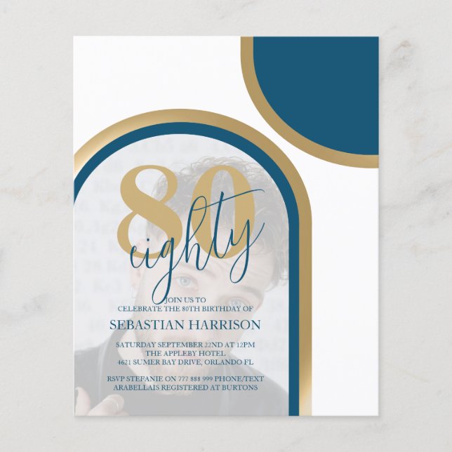 Papier Budget Retro Bleu Et Or Photo Anniversaire (Devant)