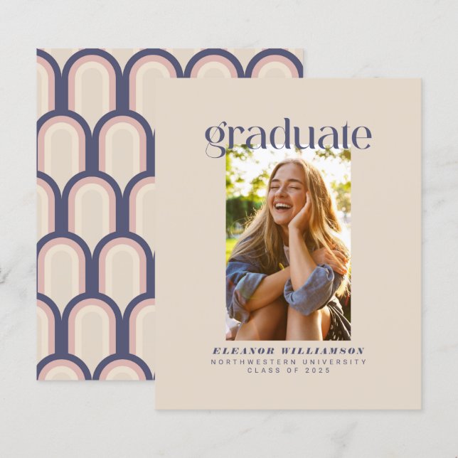 Papier Budget Retro Blush Photo Graduation Faire-part (Devant / Derrière)