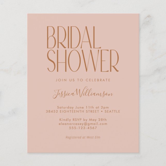 Papier Budget Retro Boho Blush Bridal Shower Invitation (Devant)