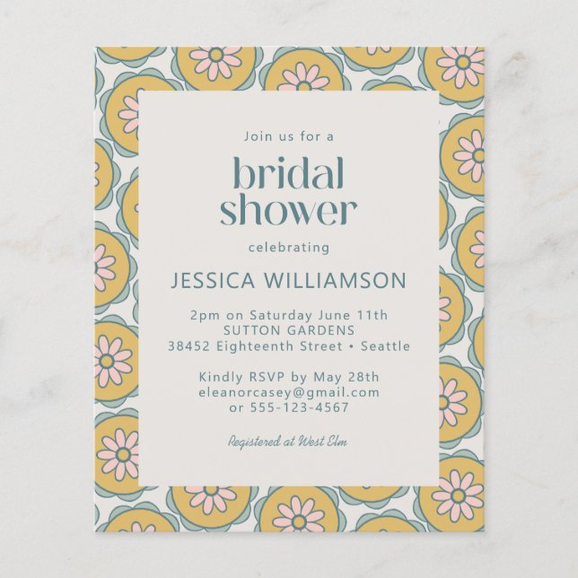 Papier Budget Retro Boho Floral Pastel Fête des mariées (Devant)