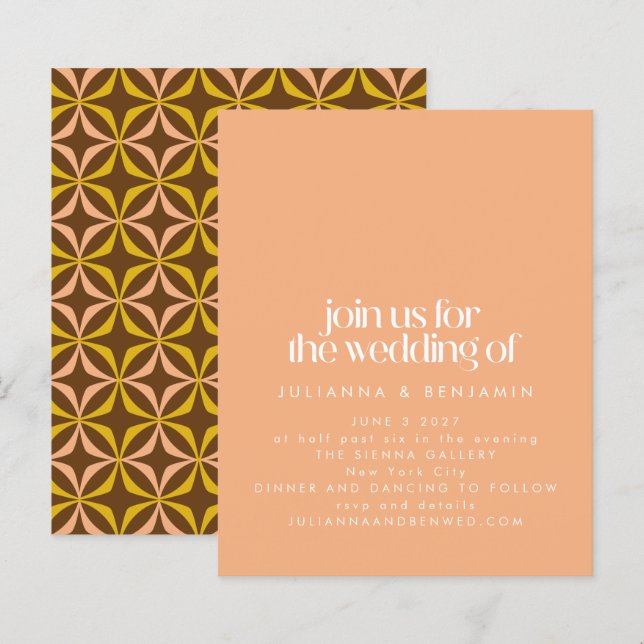 Papier Budget Retro esthétique Chic Peach Mariage Invitat (Devant / Derrière)