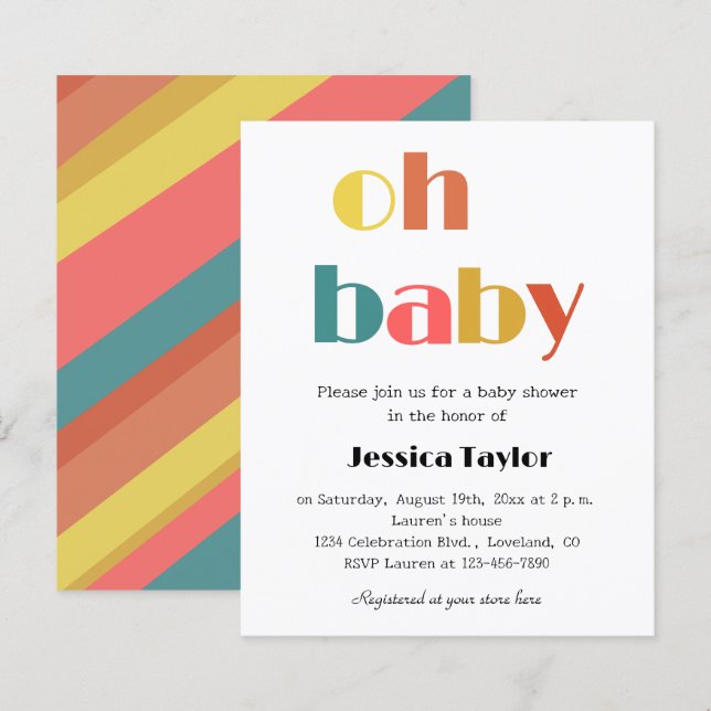 Papier Budget Retro Rainbow Oh Baby shower Invitation (Devant / Derrière)