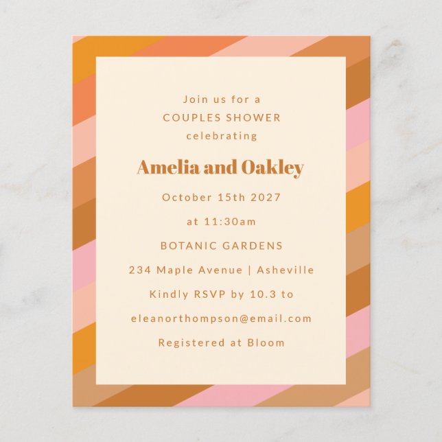 Papier Budget Retro Rose Orange Couples Douche Invitation (Devant)