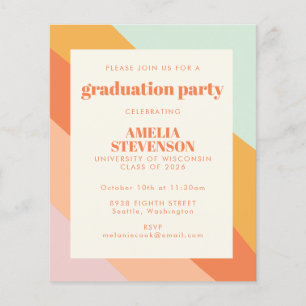 Papier Budget Retro Stripes Graduation Party Invitation