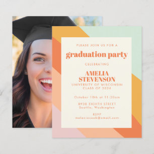 Papier Budget Retro Stripes Photo Grad Party Invitation