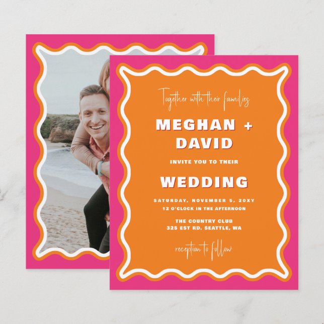 Papier Budget Retro Wavy Pink Orange Mariage photo (Devant / Derrière)