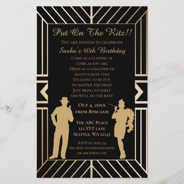 Papier Budget Roaring 20 flapper girl gangster Invitation (Devant)