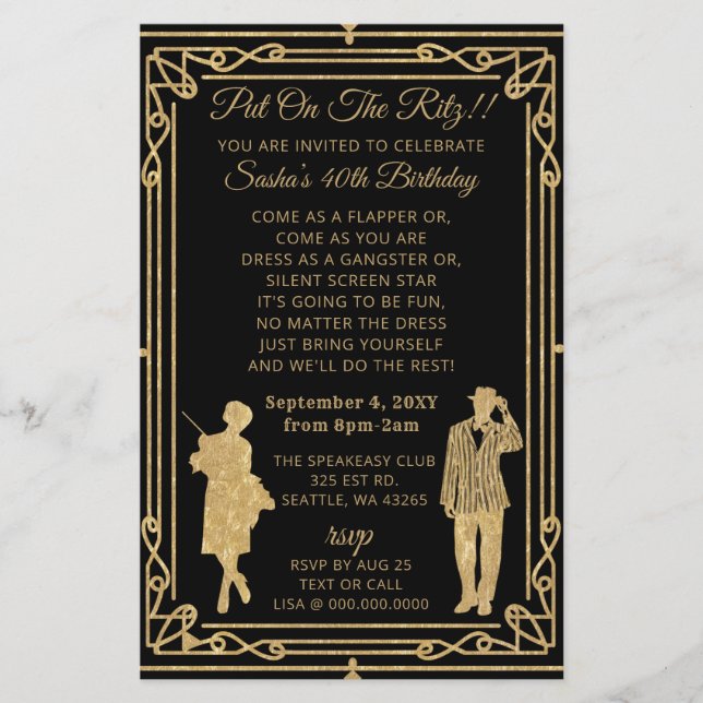 Papier Budget Roaring 20 flapper girl gangster Invitation (Devant)