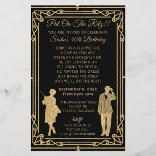 Papier Budget Roaring 20 flapper girl gangster Invitation