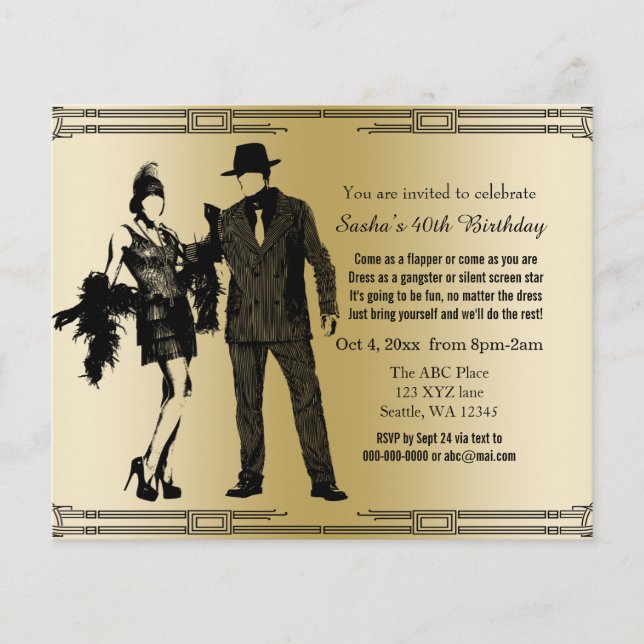 Papier Budget Roaring 20 flapper girl gangster Invitation (Devant)