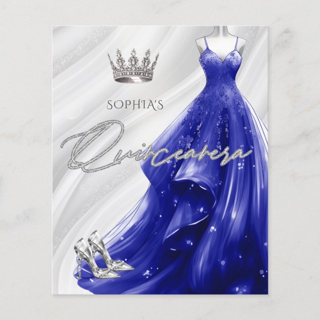 Papier Budget Robe Bleue Royale Quinceañera Invitation (Devant)