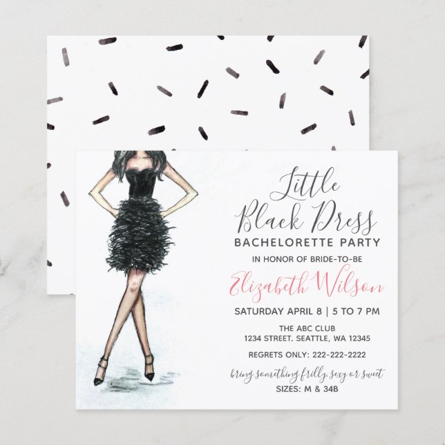 Papier Budget Robe Noire Bachelorette Fête Invitation (Devant / Derrière)
