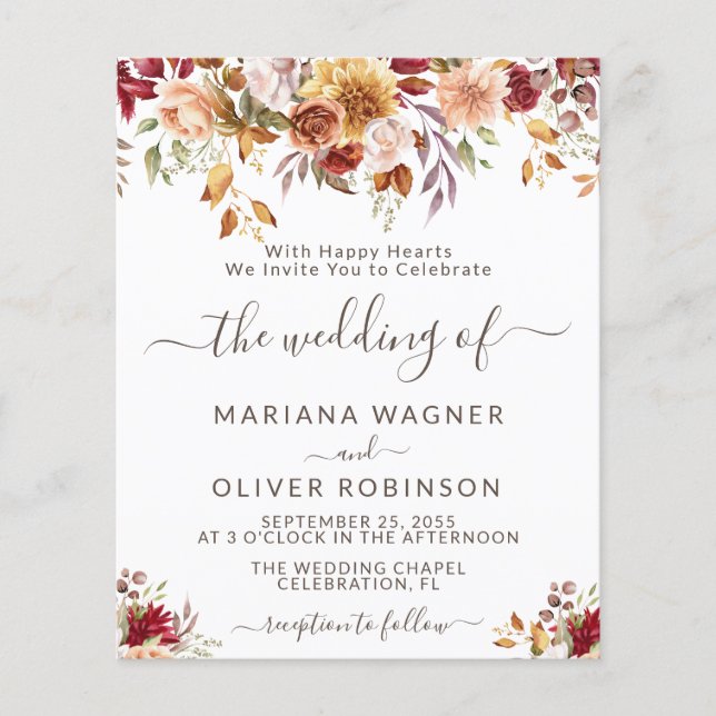 Papier Budget Romantique automne Faire-part de mariage fl (Devant)