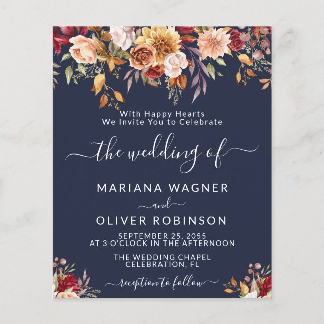 Papier Budget Romantique Automne Floral Marine Mariage bl (Devant)