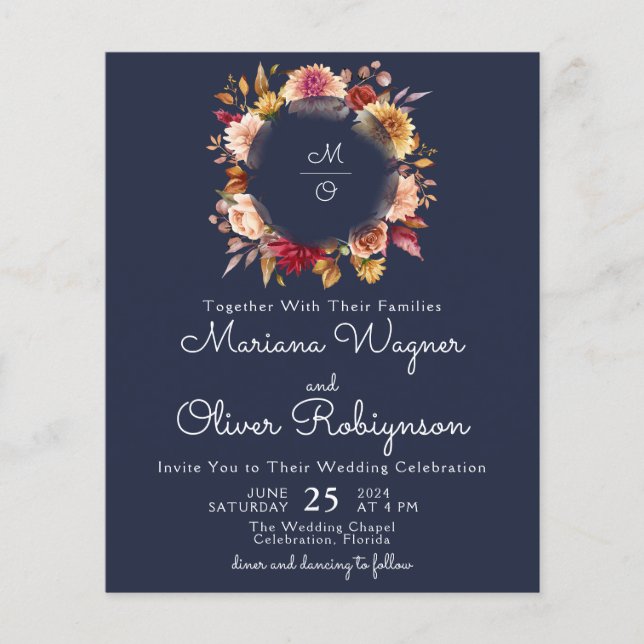 Papier Budget Romantique Automne Floral Marine Mariage bl (Devant)