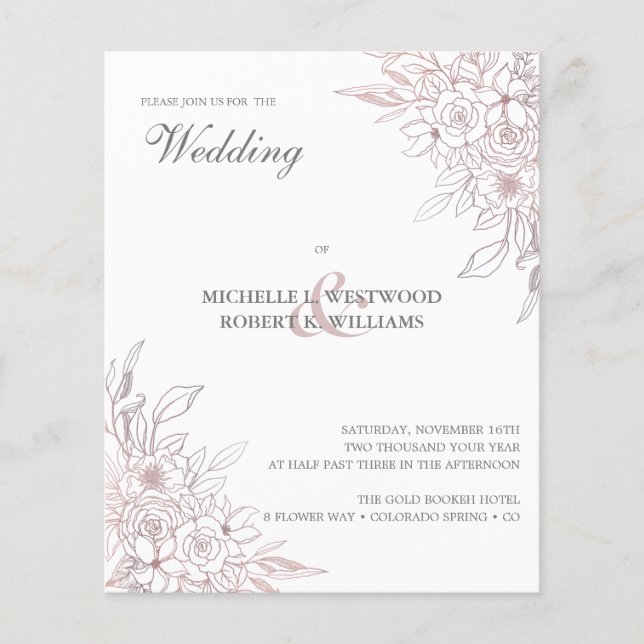 Papier BUDGET Romantique Chic Rose or Floral Mariage (Devant)