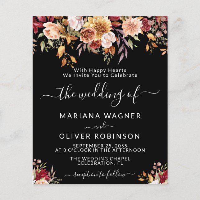Papier Budget Romantique Chute Florale Mariage noir (Devant)