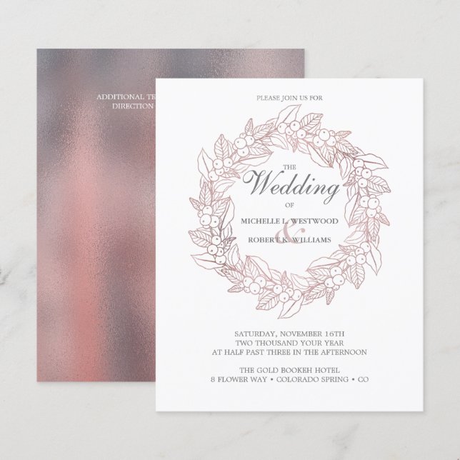 Papier BUDGET Romantique Élégant Rose Mariage de couronne (Devant / Derrière)