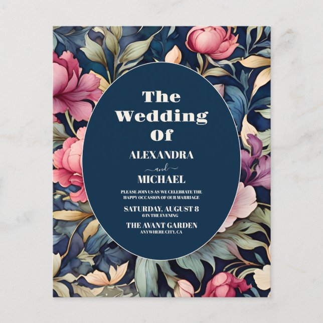 Papier Budget Romantique Fleurs Roses Douces Mariage (Devant)