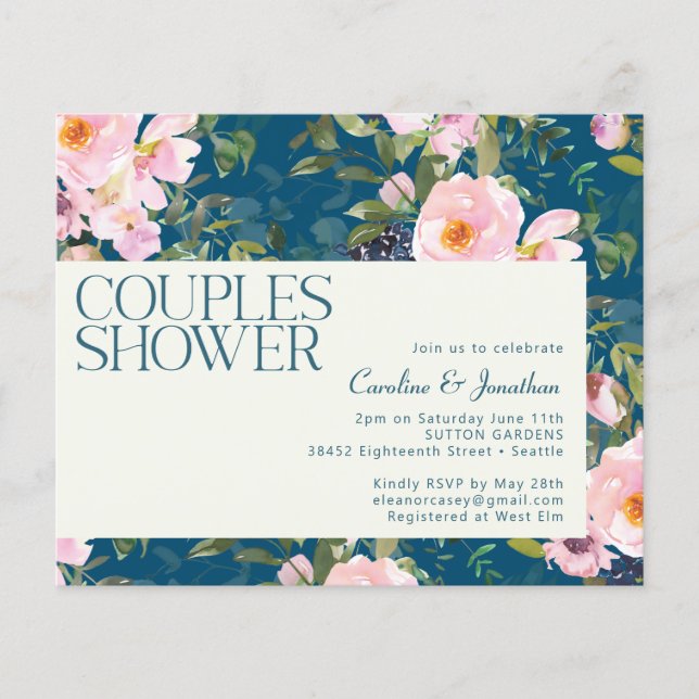 Papier Budget Romantique Floral Blue Couples Invitation d (Devant)