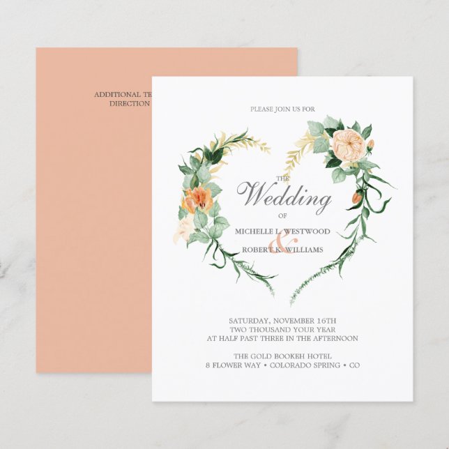 Papier BUDGET Romantique Floral Heart Mariage de couronne (Devant / Derrière)