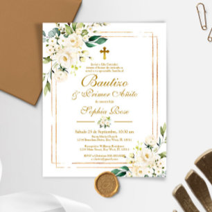 Papier Budget Rosas para Bautizo & Primer Añito Invitatio