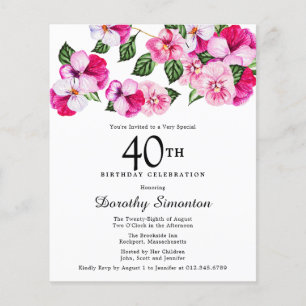 Papier Budget rose blanc floral 40e anniversaire Invitati