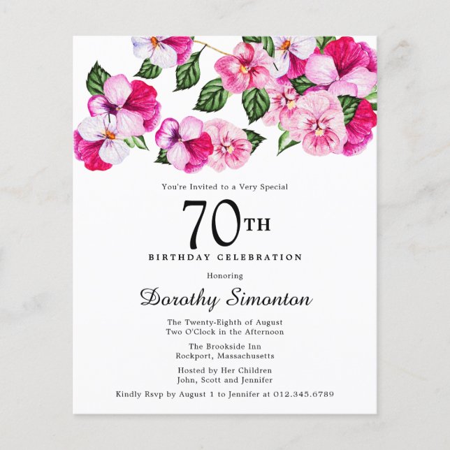 Papier Budget rose blanc floral 70e anniversaire Invitati (Devant)