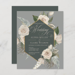 Papier BUDGET Rose blanche, Faire-part de mariage émeraud
