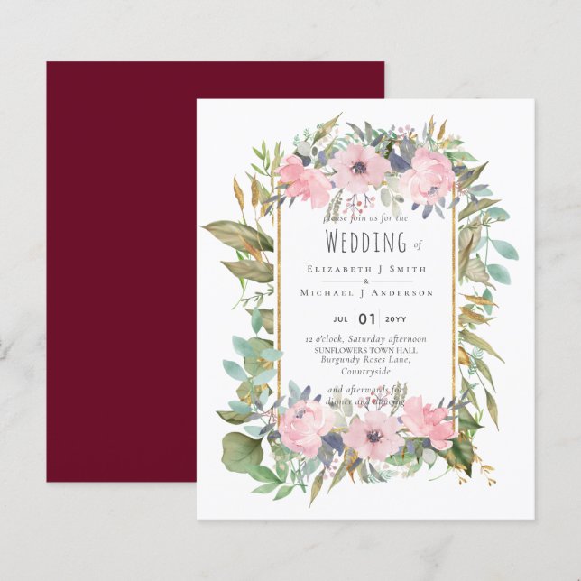 Papier BUDGET Rose Blush Floral Sage Mariage (Devant / Derrière)